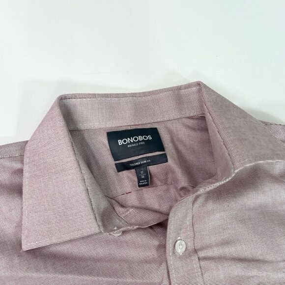 Bonobos Button-Up Shirt Mens 17/36 Red Cotton Tailored Slim Fit Long Sleeve - Picture 4 of 9